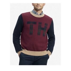 TOMMY HILFIGER Zinfadel Red Plaid Logo Sweater XXL